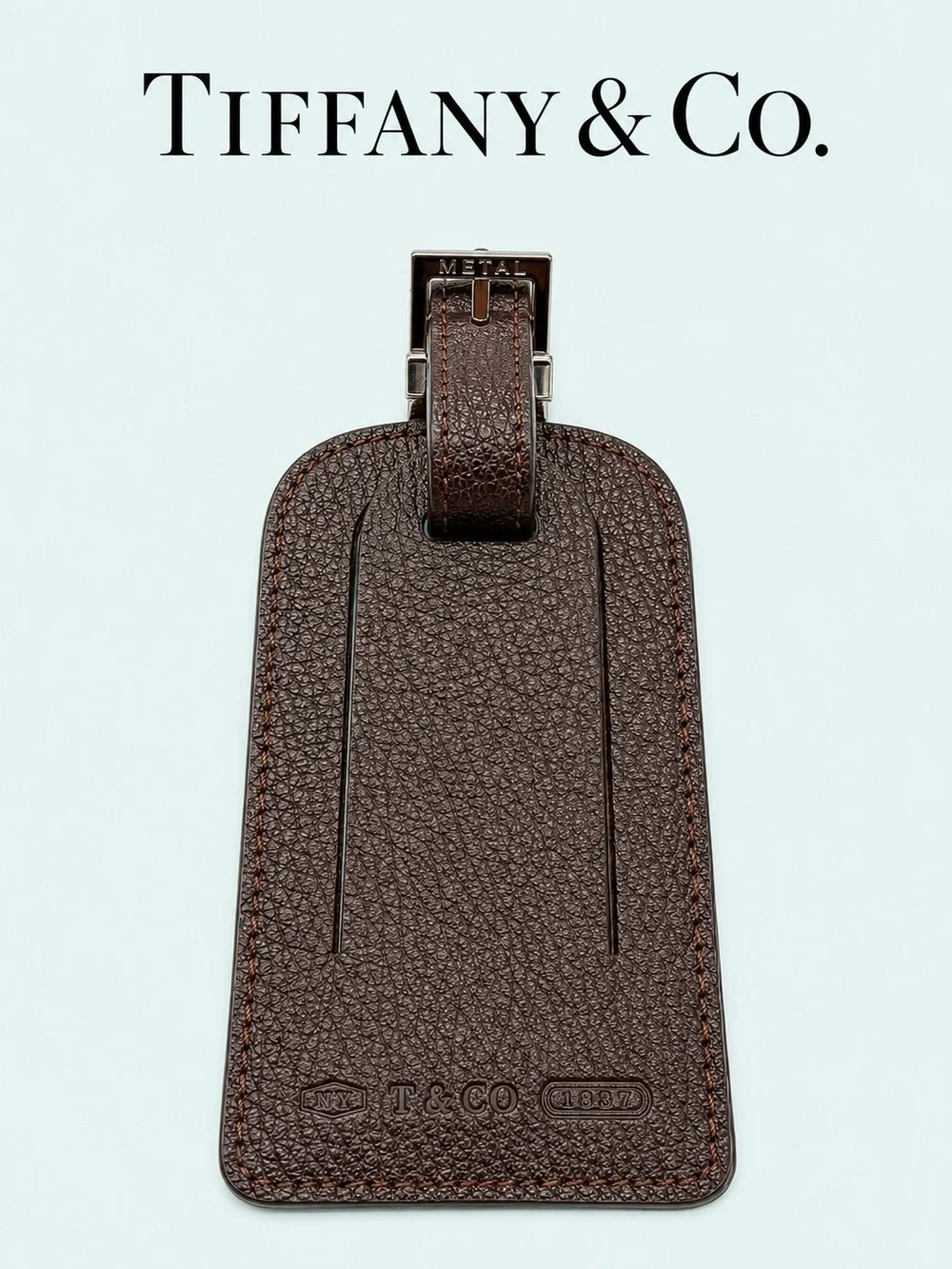 Tiffany & Co. 1837 Brown Pebbled Leather Luggage Tag
